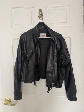 INDUSTRY Black Faux Leather Cropped Jacket